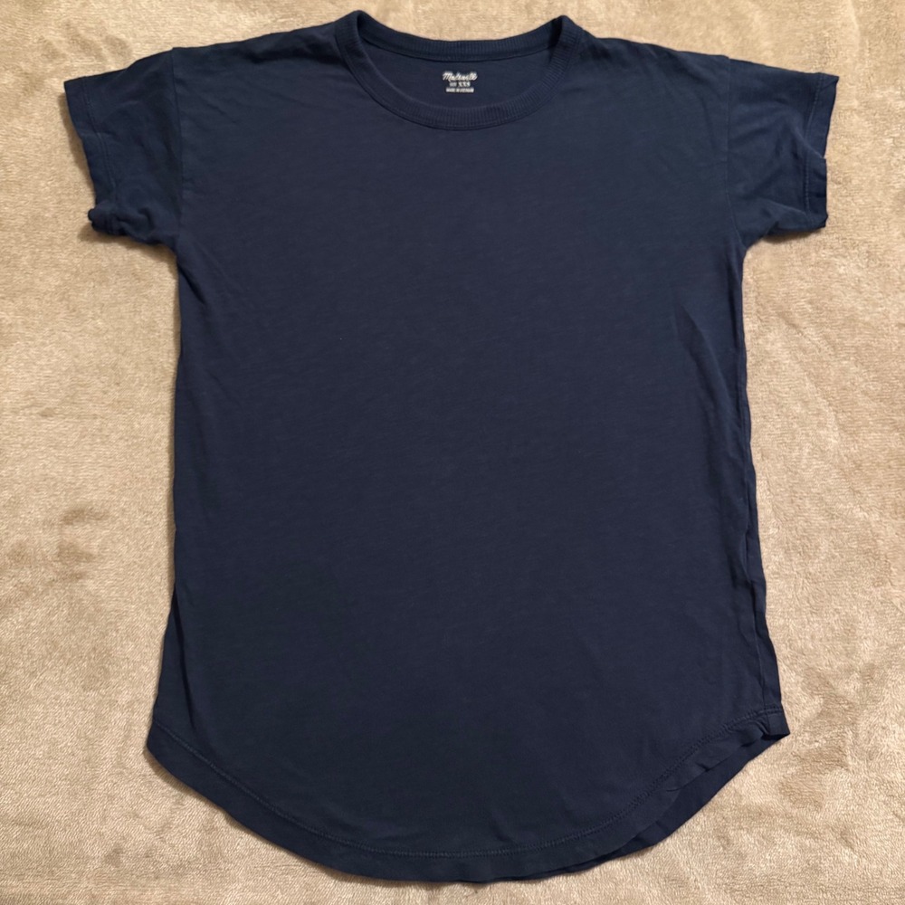 Madewell Navy Blue Slub Knit Crewneck T-Shirt Curved Hem XXS